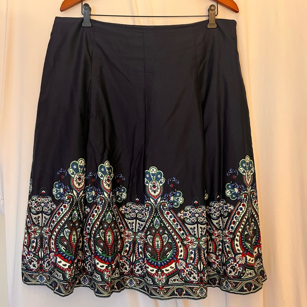 Talbots Oulet Navy Paisley Border A-Line Skirt